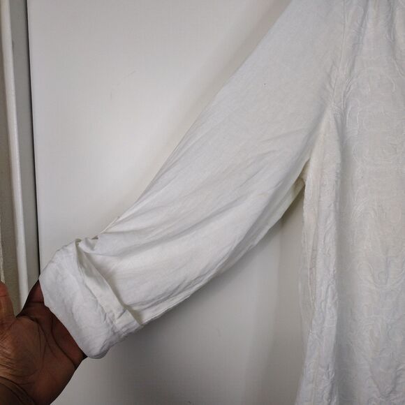 Soft Surroundings Linen Embroidered Vneck Long Sleeve Tunic Top Size XL Cream - Picture 3 of 8